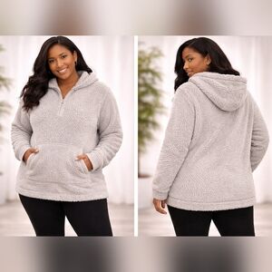 Koolaburra Light Gray Sherpa Half-Zip Hoodie Size 1x NWT